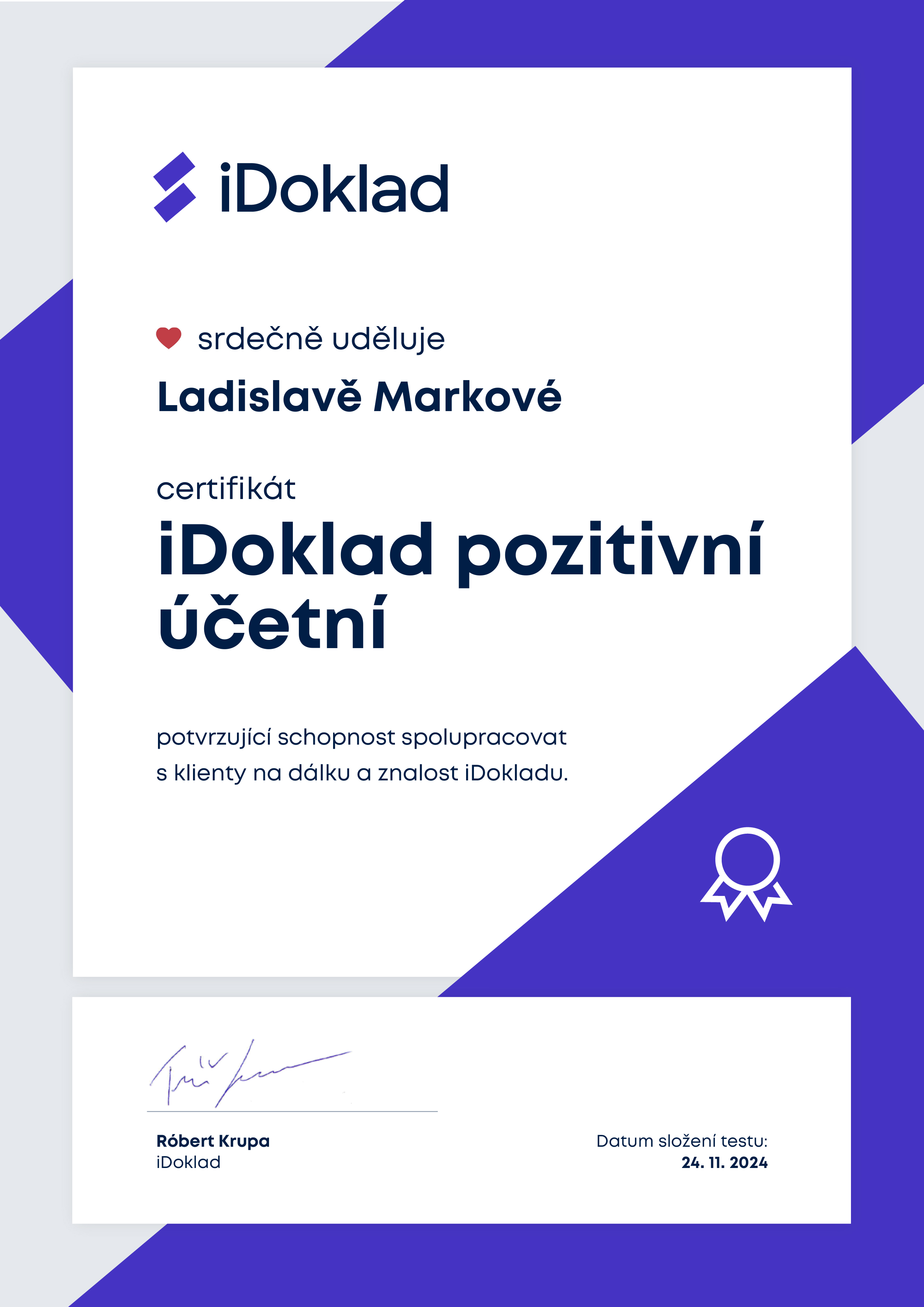 Osvědčení o školení iDoklad